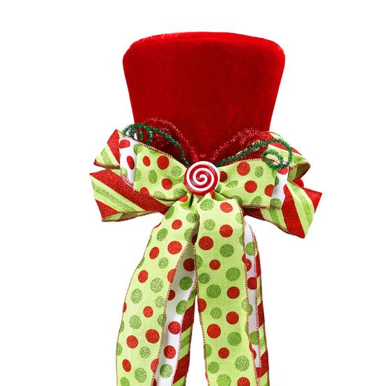 Christmas Tree Topper Hat Large Red Velvet Top Hat with Bow Christmas Treetop Ornament for Home Office Holiday Xmas Tree Decoration