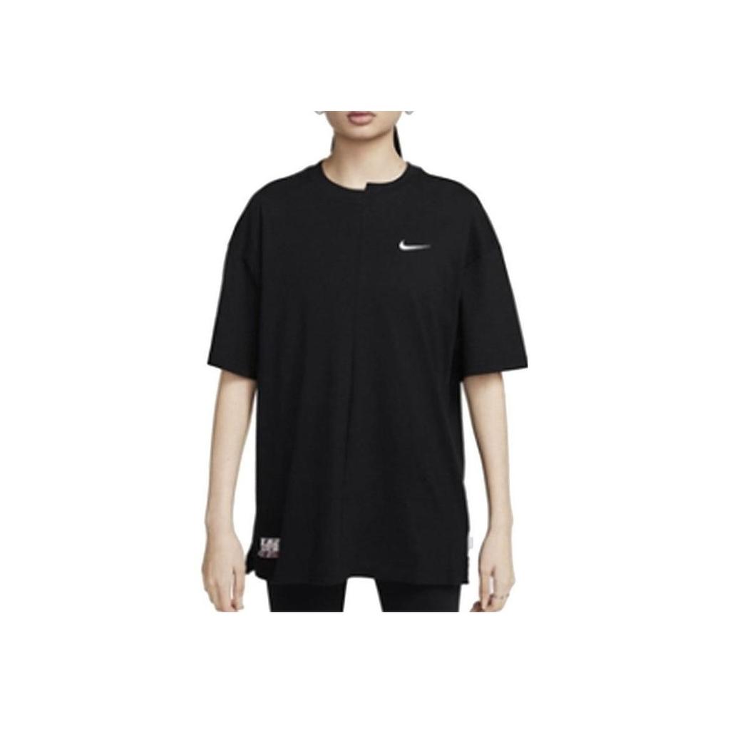 Nike Logo Print Sports Training Casual Round Neck Short Sleeve Drop Shoulder T-Shirt Women Tops Black FQ0366-010