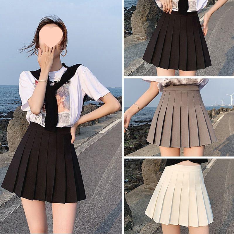Japanese College Style A-Line High Waist Pleated Skirt - Slimming, Anti-Exposure, Solid Color, Girly Skirt for Spring and Autumn.