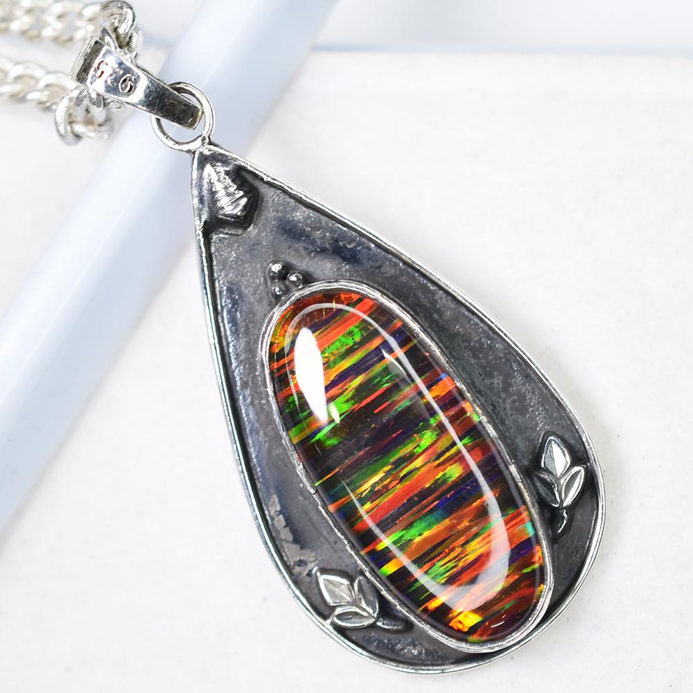 Ciondolo Opale Naturale 46 ct Taglio Ovale Argento Sterling 925 Pietre Pietra di Ottobre per Collezioni di Gemme