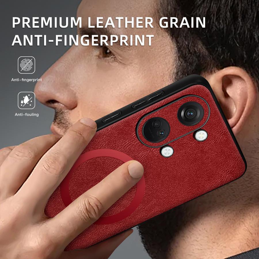 For OnePlus Ace 2 2 Pro 2V Fine Hole PU Cow Pattern Leather Magnetic Ring Soft Edge Anti-drop Anti-fingerprint Phone Case