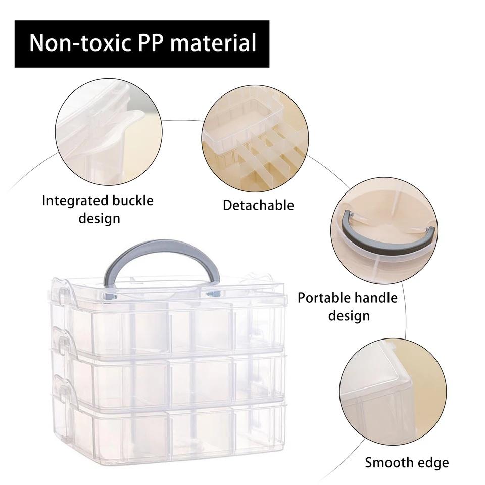 3 Layers Compartments Clear Storage Box Container Jewelry Bead Organizer Case