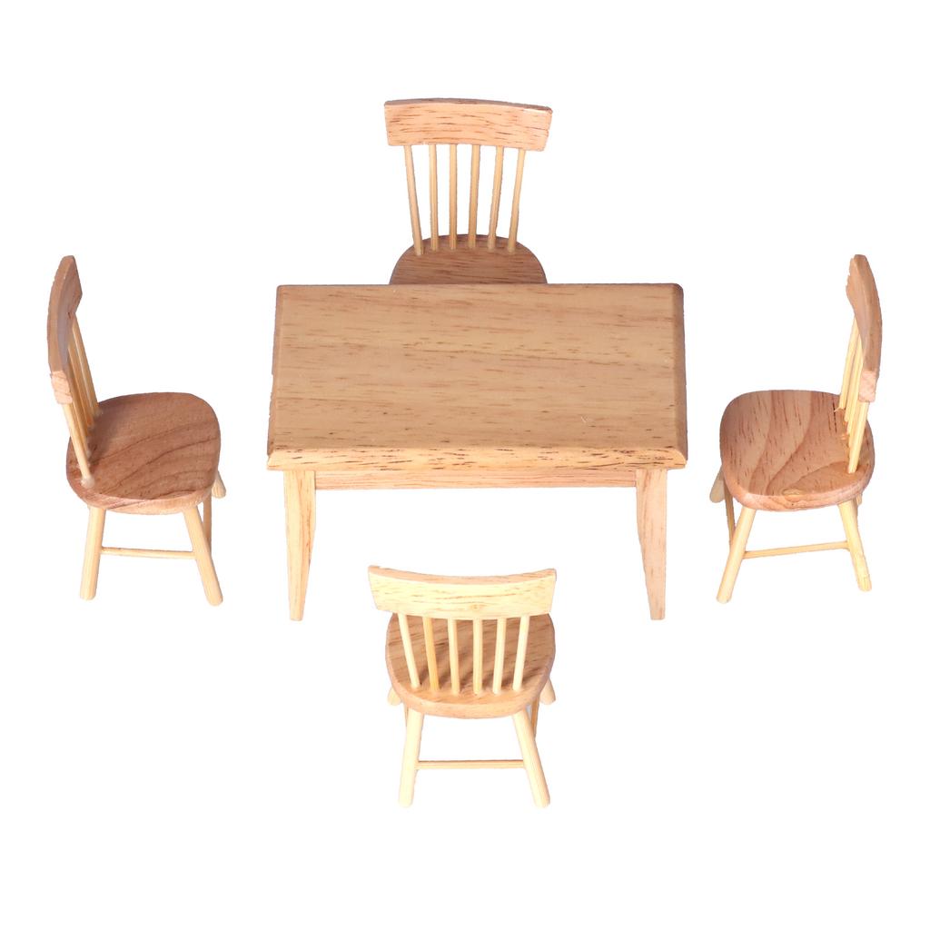 Dollhouse Furniture 1 Table 4 Chairs Wooden 1:12 Miniature Furniture for Children Toys Decoration