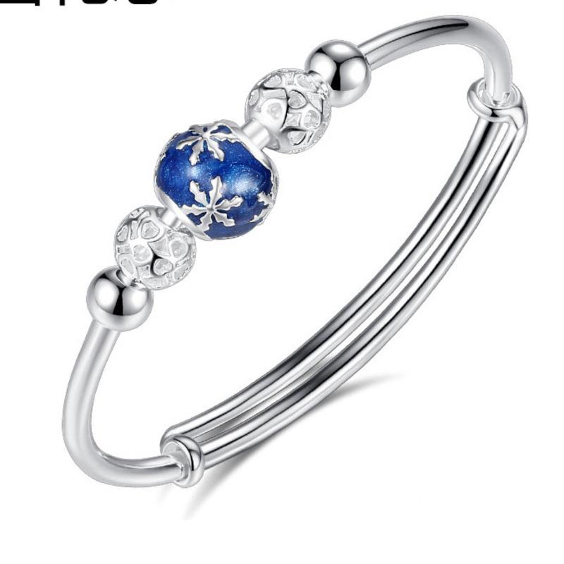 

BELLA BOX Новый браслет Young Transfer Bead Cherry Blossom Love для женщин, посеребренный 925 пробы, Япония и Южная Корея, простой модный студенческий браслет для женщин No.3 синий