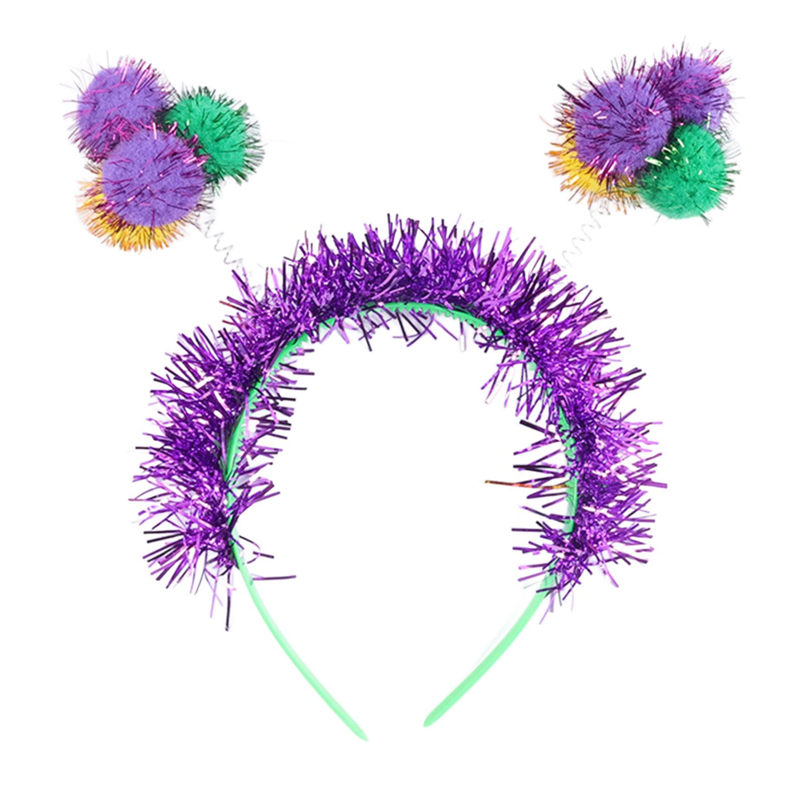 

Glittering Pompoms Headband for Mardi Gras Party Costume Accessories Hairband Festival Celebration Headwear Party Supply B
