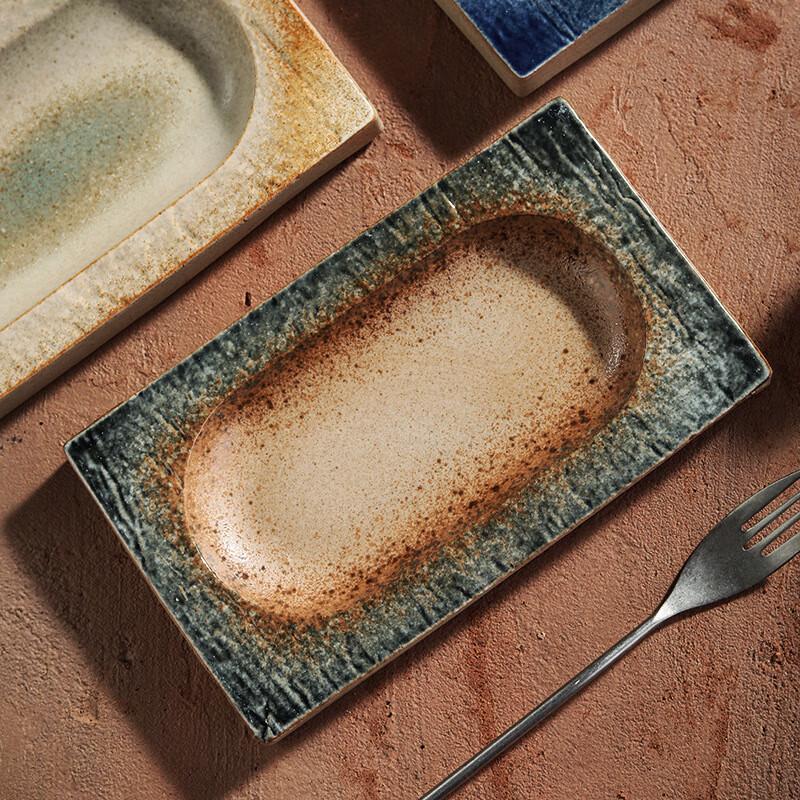 Vintage Kiln Glaze Ceramic Rectangular Dinner Plate Set