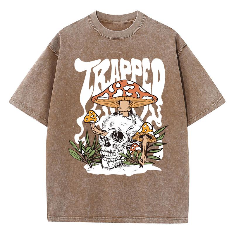T-shirty z nadrukami grzybów rosnących w czaszkach, koszulki do prania, letnie, z okrągłym dekoltem, krótkim rękawem, modne, bawełniane, luźne koszulki