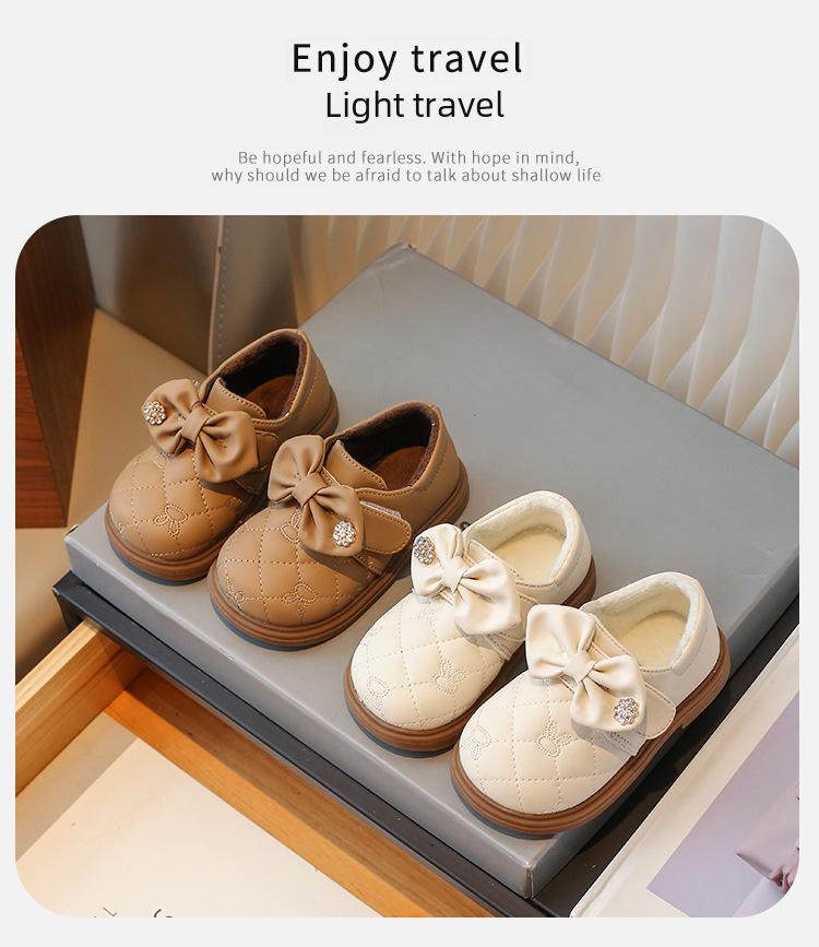 Mädchen Prinzessinnenschuhe mit Samtschleife – Weiche Sohle aus Leder für Herbst & Winter