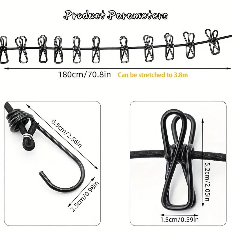 Portable Clothing Clothesline with 12 Clips, Retractable Laundry Dryer, Clothes Rope Drying Rack, Cloth Hanging Line for Outdoor