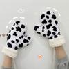 Adult Men Plus Velvet Driving Christmas Mittens Cow Printed Full Fingers Gloves Women Halter Gloves