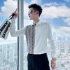 Formal Straight Temperament Button Printing Turn-down Collar Sven Man Loose Long Sleeve Shirts Asymmetrical Men's Clothing Thin