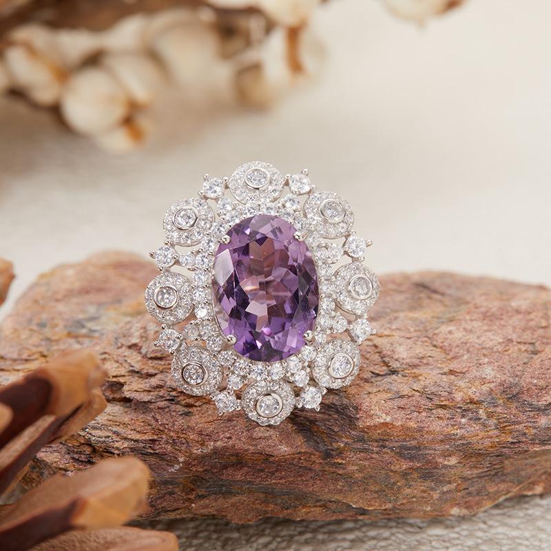 Natural Citrine Amethyst Topaz Ring Women Xiaohongshu S925 Silver Colored Jewelry