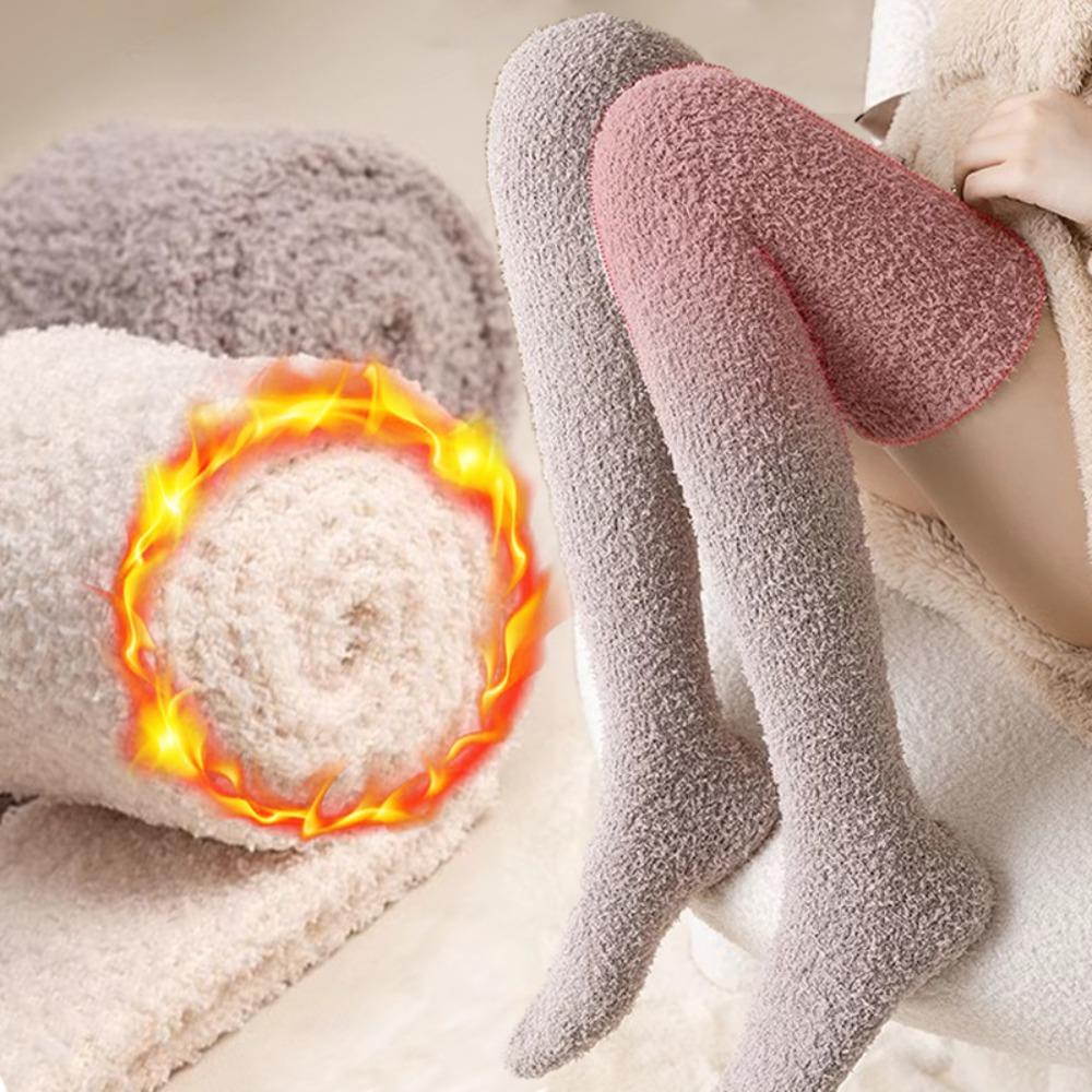 Wollene Korallenfleece-Socken Ins Anti-Rutsch-Bodensocken Causal Oberschenkelhohe Strümpfe Mädchen