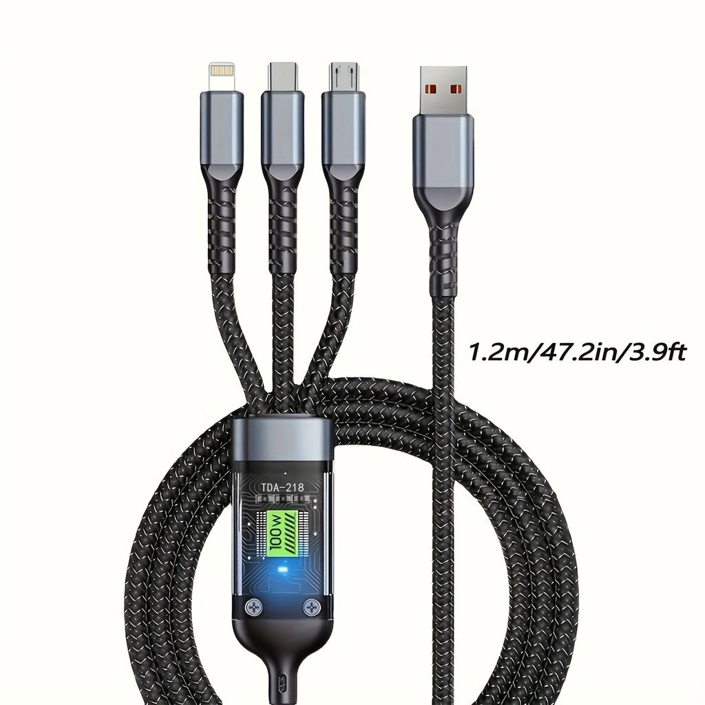 3pcs Multi Charging Cable 3in 1 Multi USB Charger Fast Charging Cable Nylon Braided Multiple Charger Adapter Cord with Type C Micro USB Port