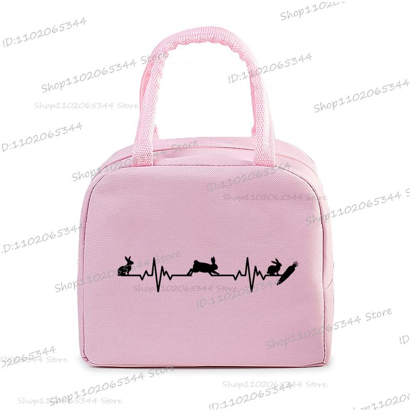 Cartoon Rabbit Series Print Portable Lunch Bag Women Kids Food Thermal Box Multi-function Office Bento Insulated Bunny Handbag