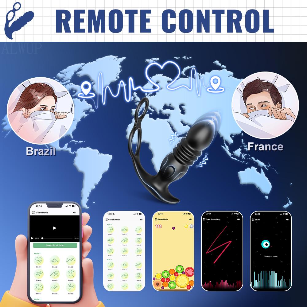 APP Control Male Thrusting Prostate Massager Vibrator for Men Gay Anal Plug Telescopic Butt Plug Female Sex Toy for Adult