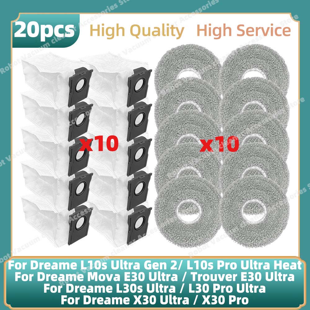 Passend für Dreame L10s Ultra Gen 2 / L10s Pro Ultra Heat / Mova E30 Ultra / Trouver E30 Ultra Ersatzteile: Hauptbürste, Seitenbürste, Filter, Wischbeutel