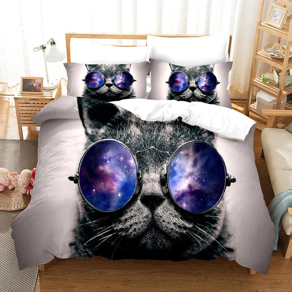 3Pcs Single-Sided Printed Bedding Set Comforter Funny Cute Pet Duvet Bedding Cover Pillows Comfortable Bedspreads For Kids Teens