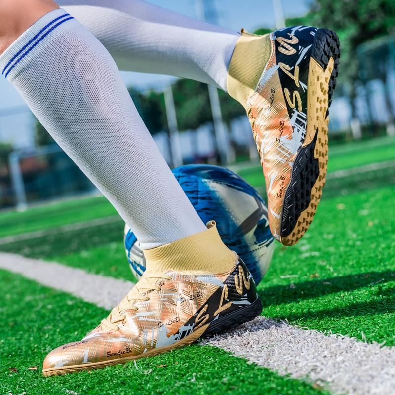 Men/kid's Football Boots Leather Soccer Shoe Rubber Soft Sole Short Nail Artificial Turf Youth Children Football Shoes Mens Football Shoes