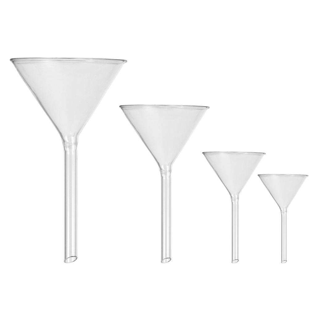 4pcs Glass Funnel Set Chemical Resistant Filling Funnel for Small Bottles Triangle Shape Clear Ideal for Transferring