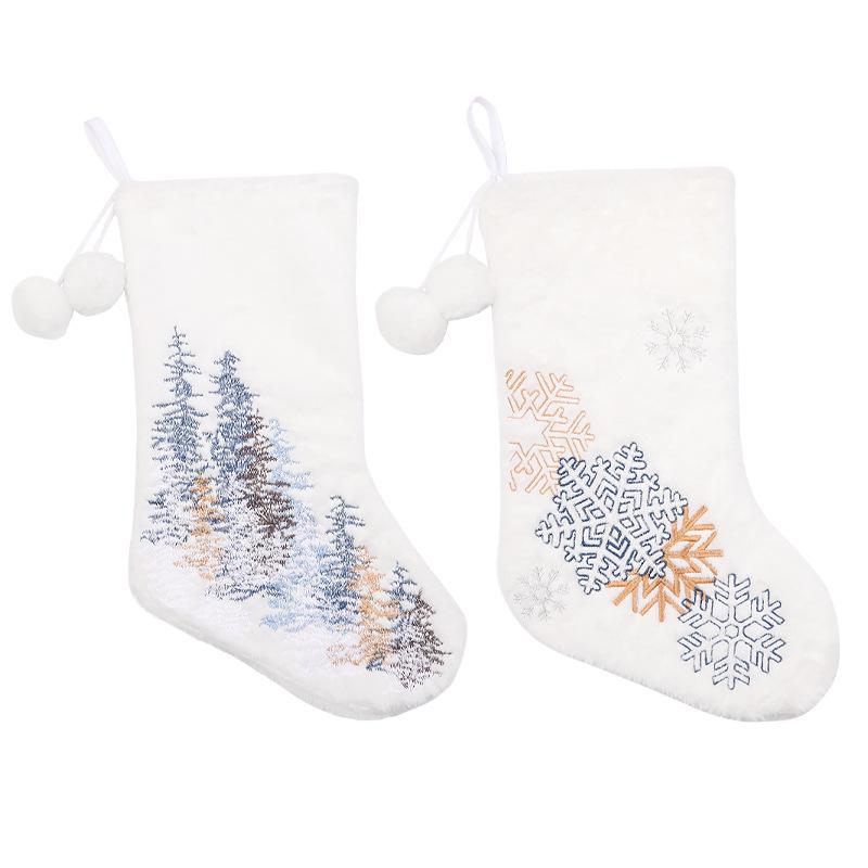 White Plush Snowflake Christmas Tree Stocking for Kids - Holiday Gift & Candy Bag