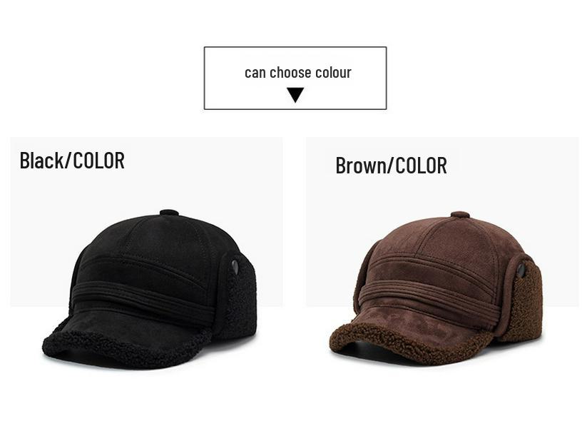 Men's Warm Lei Feng Hat: Velvet, Ear Protection, Outdoor Leisure, for Dad and Elderly, Thickened for Autumn and Winter