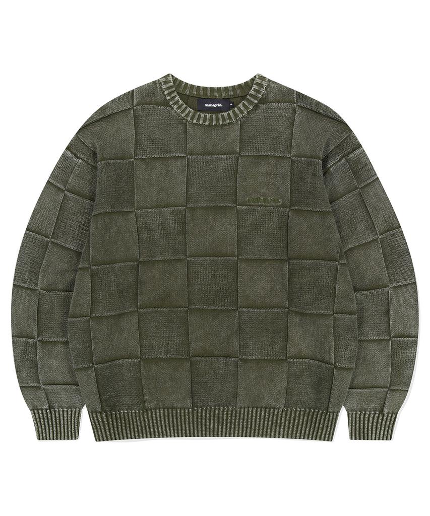 Maha Grid Pigment Checkerboard Knit Sweater Khaki(Mg2Efmk600A)
