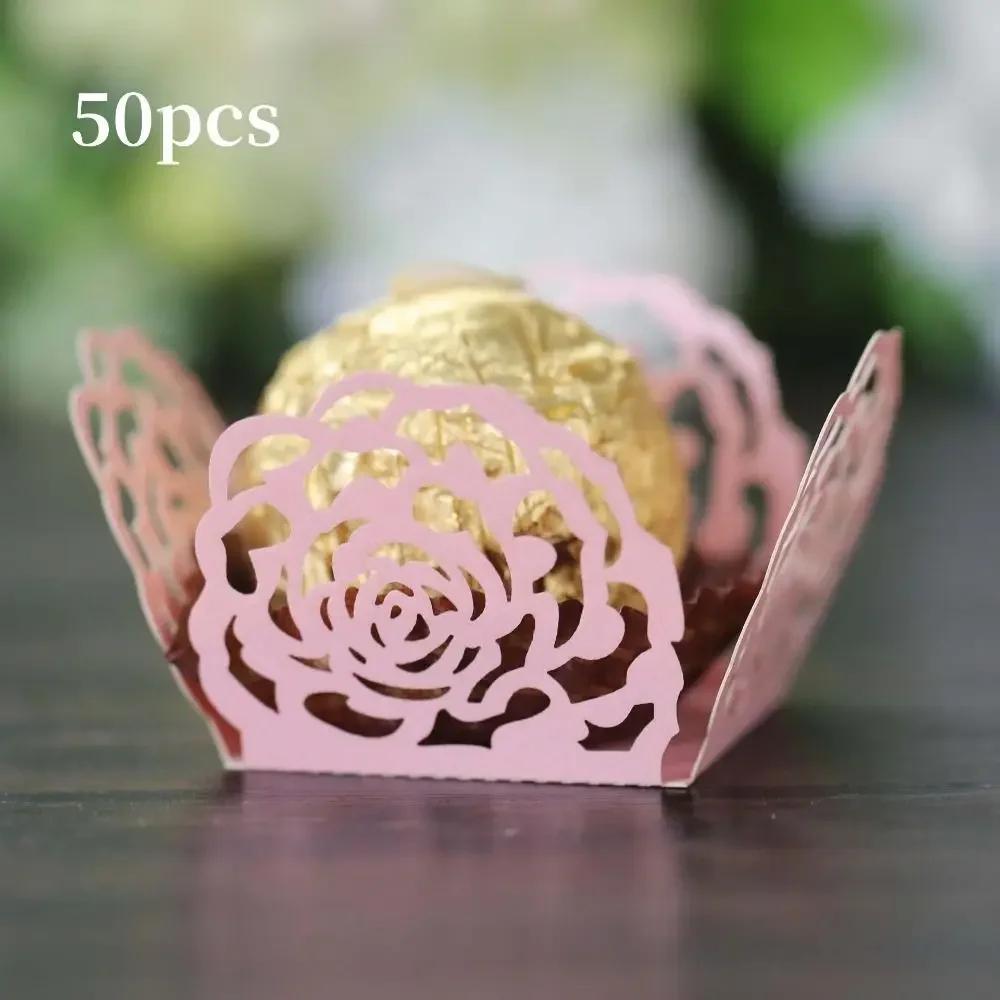 50pcs Chocolate Packing Chocolate Tray Paper Hollow-Out Rose Lace Truffle Wrappers Dessert Decor Chocolate Candy Cups Party