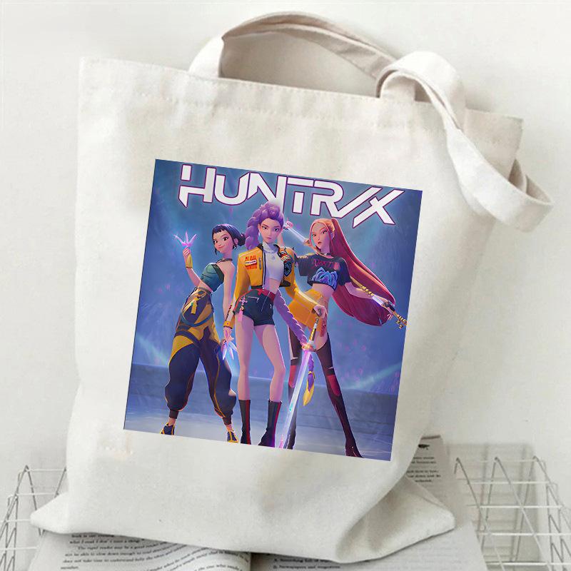 Spot KPOP Demon Hunter Group Cartoon Print Canvas Bag Women's Daily Handbag Shopping Bag