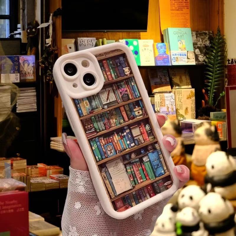Retro Book Bookshelf for iPhone16 Mobile Phone Case Apple 13/14 New 15promax Silicone 11 Soft