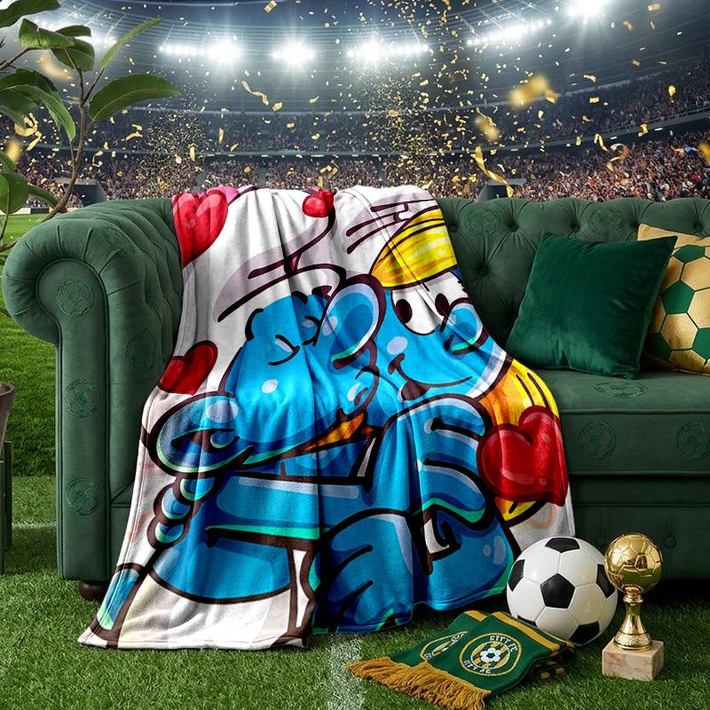 Blue Smur-f Characters Throws Blanket Flannel Blankets Plush for Couch Bed Gifts for Men Women Travel Picnic Blanket Christmas Fan Gifts