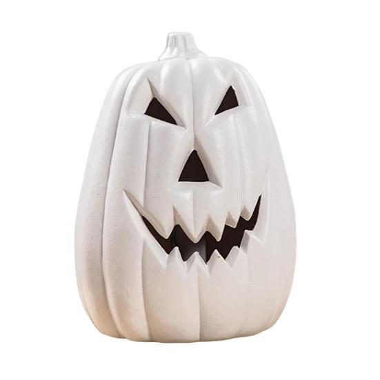 Large LED Lighted Pumpkin Statue Halloween Curved Pumpkin Lamp Autumn Farmhouse Tabletop Centerpiece for Home Porch Room Mantel Decor