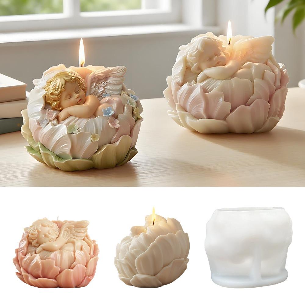 3D Water Lily Angel Candle Mold DIY Lotus Handmade Soap Gypsum Decorative Ornament Silicone Mold