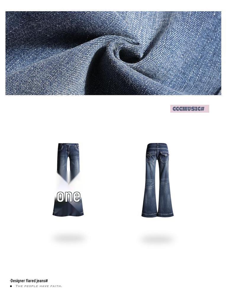 Women's Low-Waist Ripped Micro-Flare Jeans - Slimming Fit, Floor-Length, Autumn Style