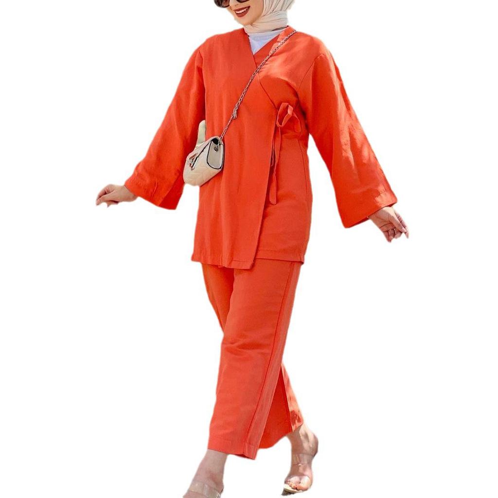 Southeast Asia Muslim Women's 2024 Spring Fashion: Long Sleeve Shirt & Straight-Leg Pants Set