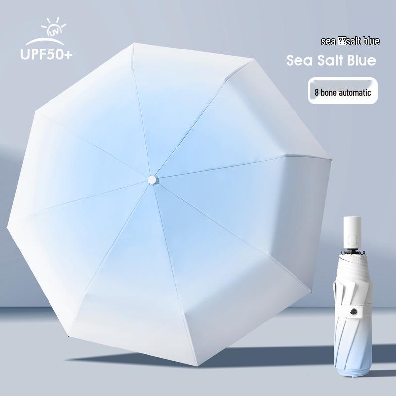 12-Rib Automatic Folding Gradient Sun & Rain Umbrella, Black Glue Anti-UV Protection