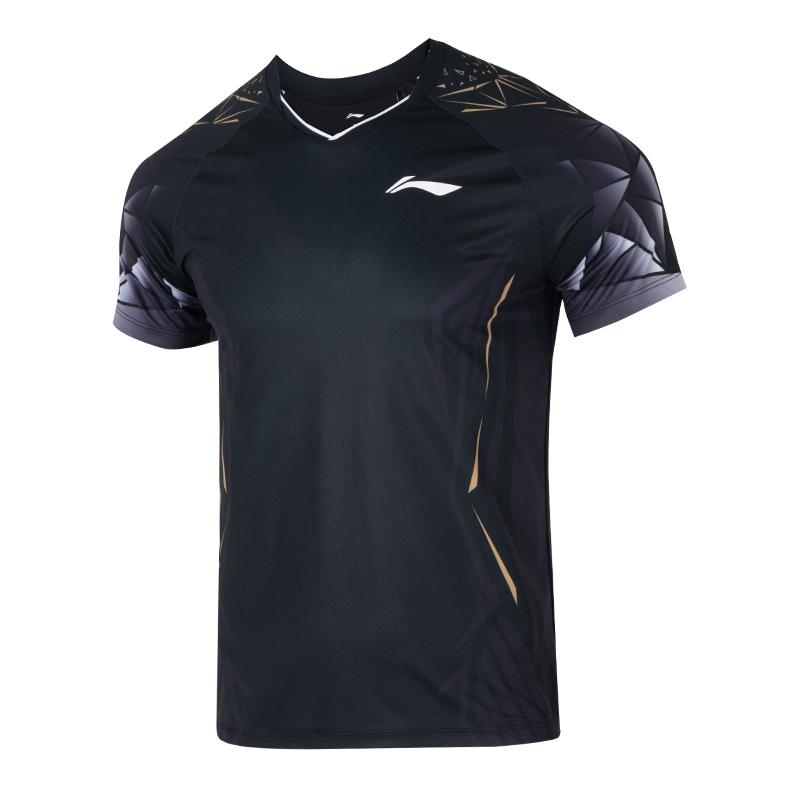 Li Ning International Team Competition Series Sports Casual Minimalist Color Block Short Sleeve Badminton Shirt Unisex Tops Black AAYV021-1