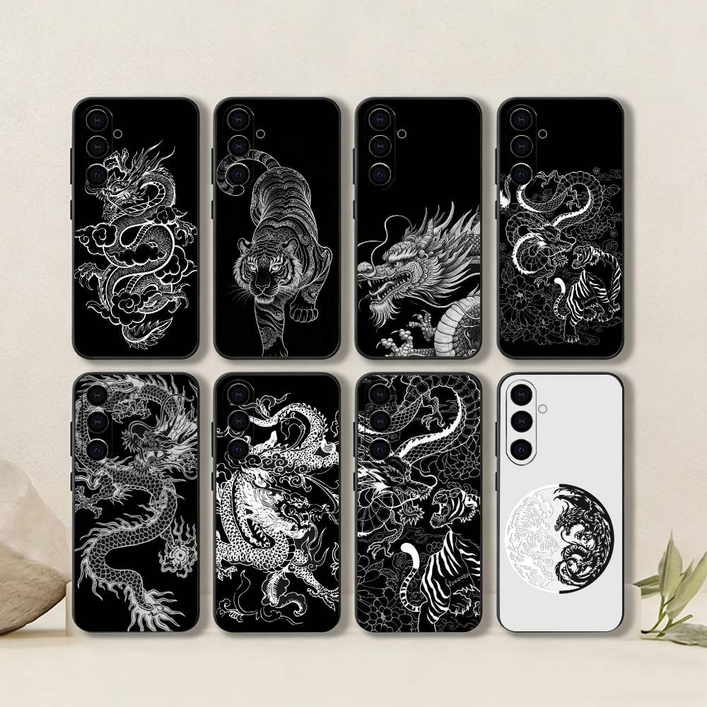 Luxury Tiger Dragon Embossed Phone Case For Samsung Galaxy A73,A72,A71,A70,A53,A52,A51,Others Soft Black Cover