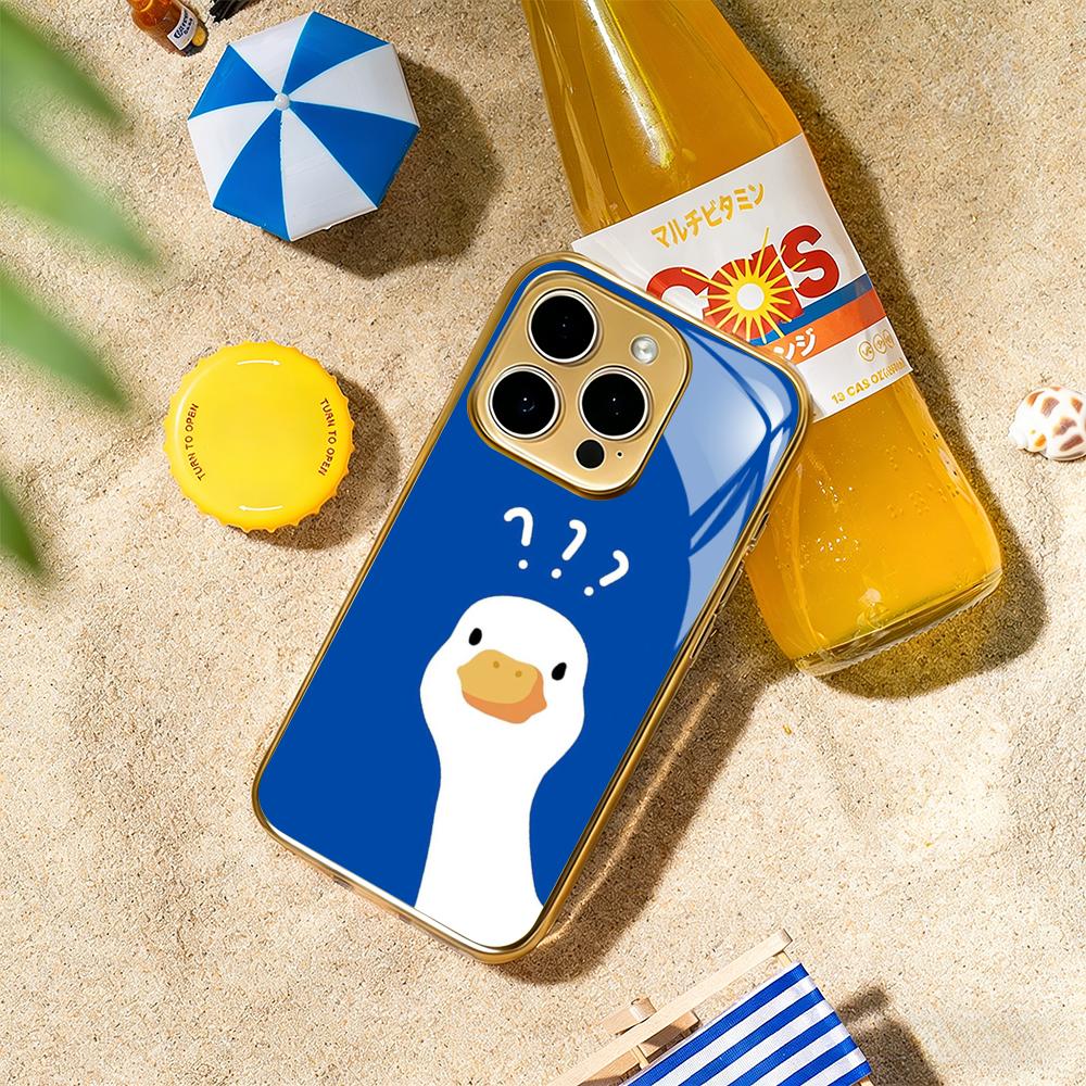 

Cute fashion Duck cute cartoon Phone Case For iphone 17 16 15 14 13 12 11Pro Plus Max Luxury Gold-plated glass Phone Case iPhone 13 Pro Max
