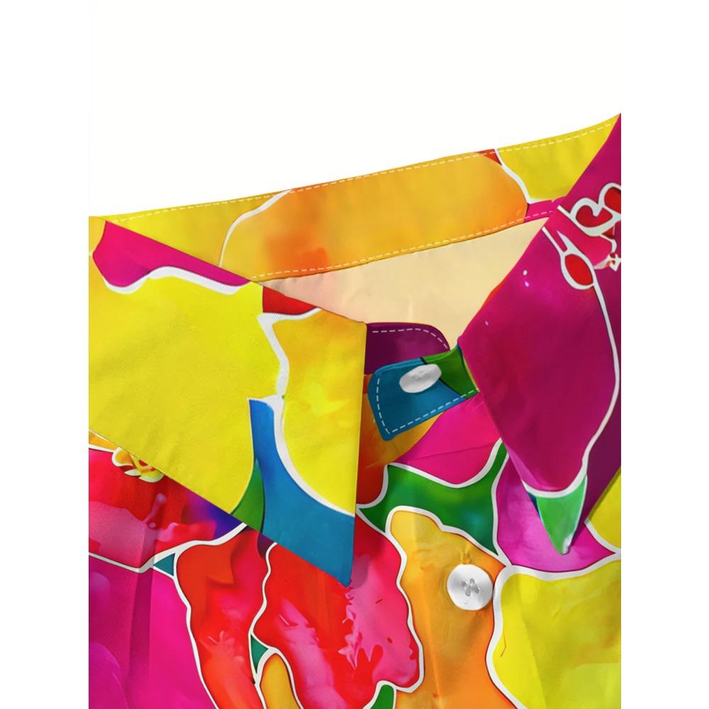 New Fashion Women's Casual Long Sleeve Shirt Multi-colored Flowers Bright Blossom Vibrant Printing