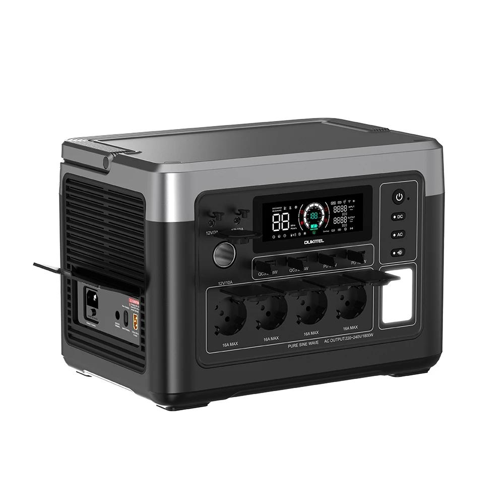 Stazione di alimentazione portatile Oukitel p1500E plus, Potenza nominale 1800W (3600W di Picco), Capacità 1536Wh, Batteria LiFePO4, 4 Prese AC