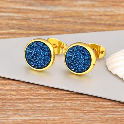 

Nidin New Simple Trendy 8 MM Beads 6 Colors Geometric Round Mineral Stone Stud Earrings For Women Fashion Cute Ear Jewelry Gifts темно-синий