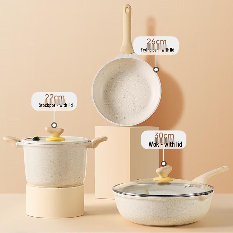 Chuidahuang Big White Non-stick 3-Piece Cookware Set