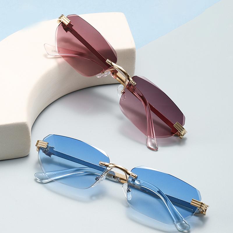 Xiaomi Rimless Gradient Sunglasses for Women Gold Metal Decor Temples UV400 Cutting Lens Fashion Travel Beach Shades Eyewear