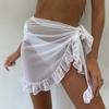 Cover Up Skirt Pure Color Loose Fit Lace-Up Design Quick-Drying Bikini Cover Up Ruffle Trim Sun Protection Beachwear