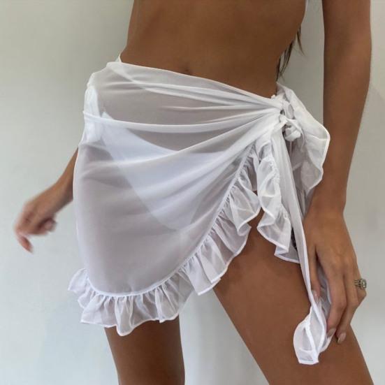 Cover Up Skirt Pure Color Loose Fit Lace-Up Design Quick-Drying Bikini Cover Up Ruffle Trim Sun Protection Beachwear