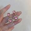Super flash pink love zircon earrings sweet less design earrings spring and summer jewelry earrings versatile stud earrings