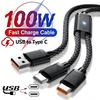 100W Super Fast Charging Cable USB A To Dual Type-C Data Splitter Extension Y Cables for IPhone 17 Samsung Xiaomi Google Laptop