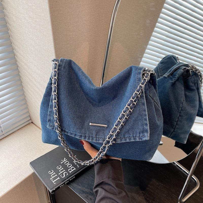 

Джинсовая сумка женская новая модная цепочка ленивый ветер сумка на плечо сумка-хобо темно-синий