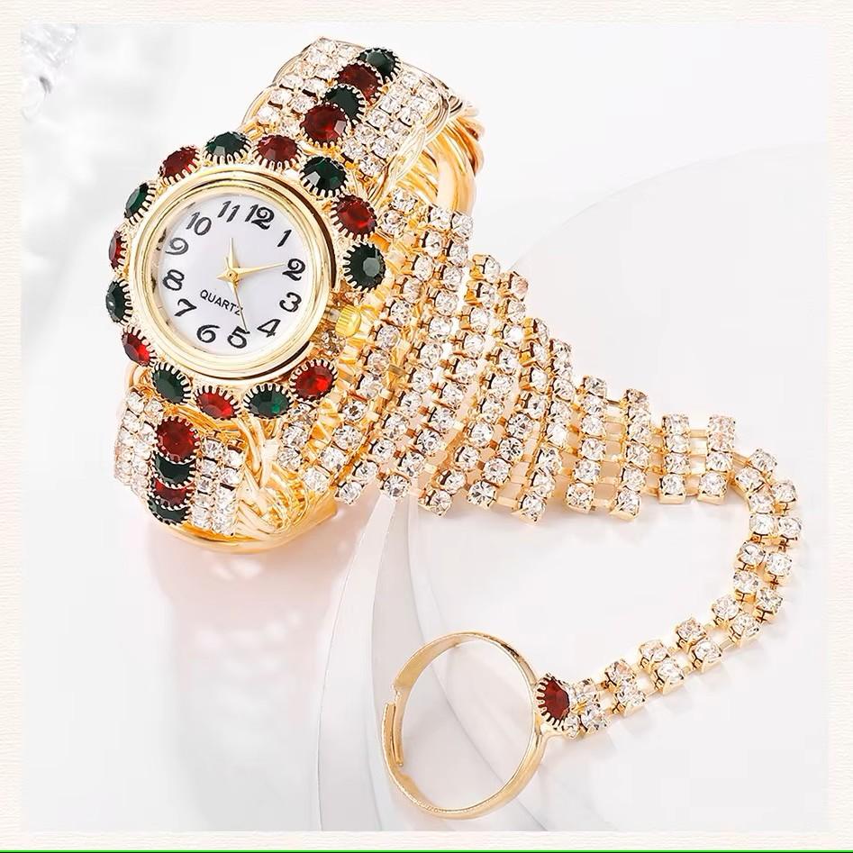 Luxury Women Bracelet Finger Hand Quartz Watch Women Diamond Rhinestone Lady Sport Red Dial Wristwatch Clock